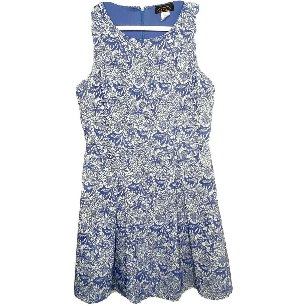 Fury Sleeveless Floral Pattern A Line Floral Blue Summer Dress Medium